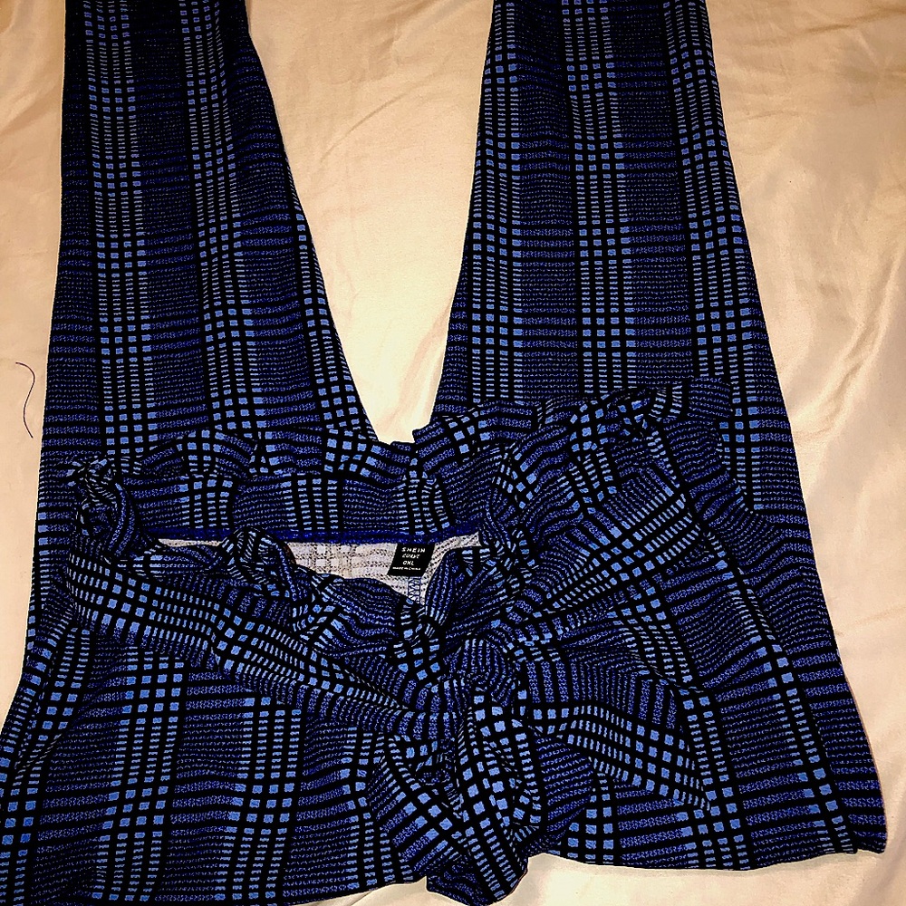 H&M Blue Plaid Trousers with Tie Waist